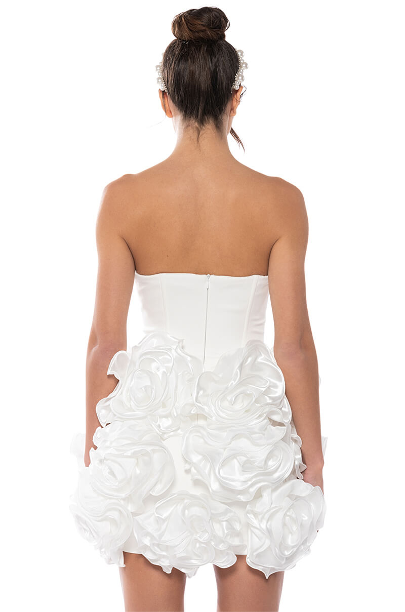 BLISS FLORAL RUFFLES STRAPLESS MINI DRESS