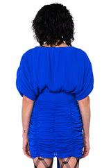BLISS RUCHED CROSS FRONT SHORT SLEEVE MINI DRESS