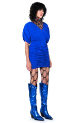 BLISS RUCHED CROSS FRONT SHORT SLEEVE MINI DRESS