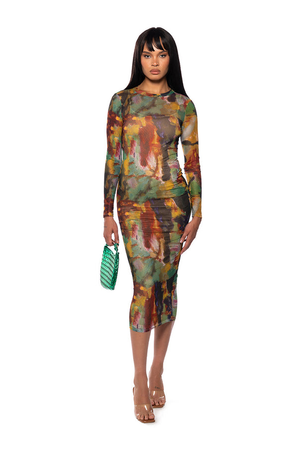 BLOOMING AT MY OWN PACE LONG SLEEVE MIDI DRESS