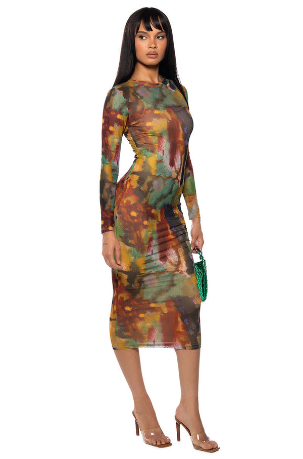 BLOOMING AT MY OWN PACE LONG SLEEVE MIDI DRESS
