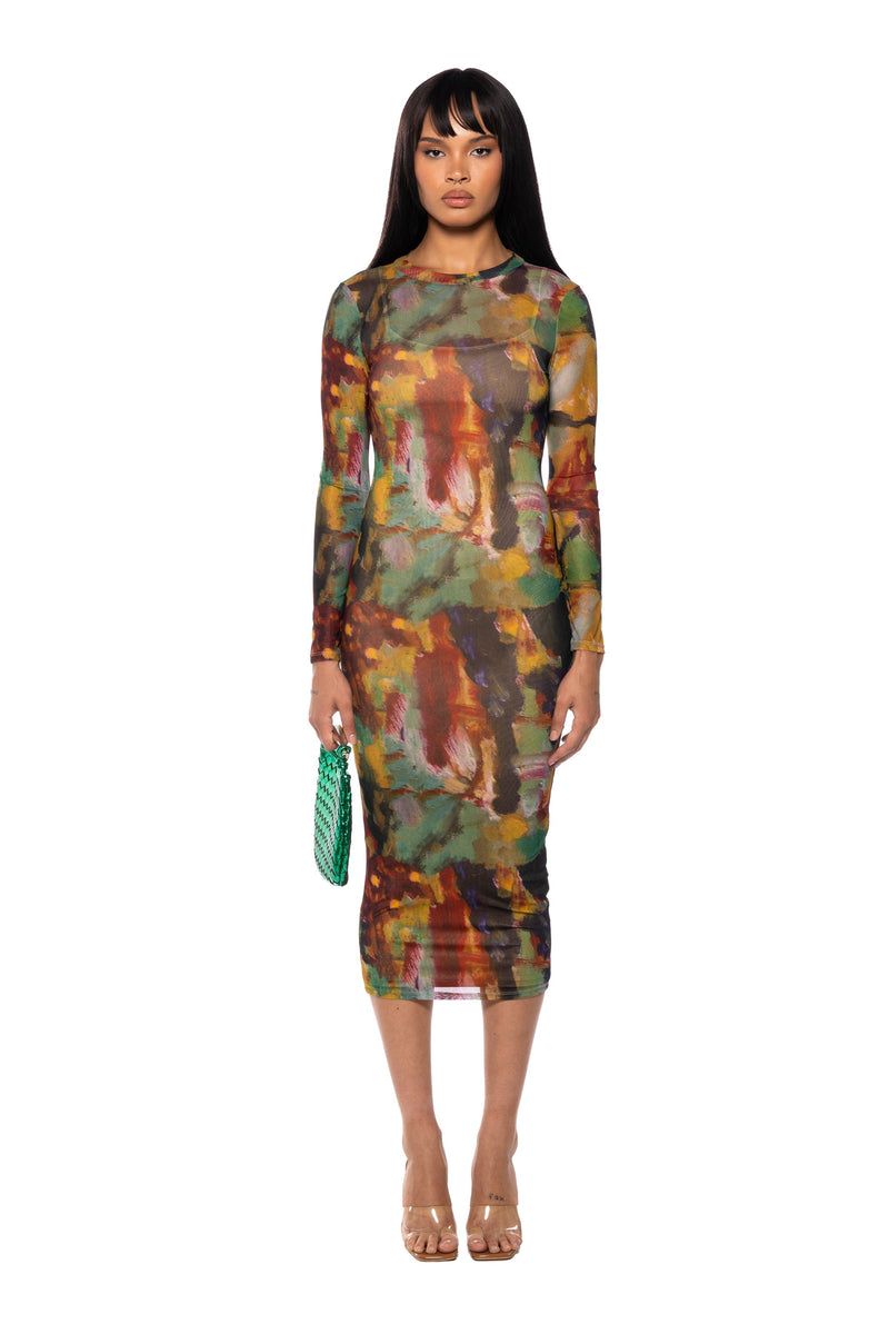 BLOOMING AT MY OWN PACE LONG SLEEVE MIDI DRESS