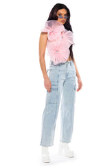 BLOSSOM TEXTURED FLOWER CROP TOP