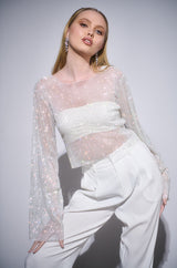 BLURRED LOVE LONG SLEEVE RHINESTONE TOP