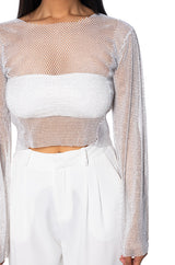 BLURRED LOVE LONG SLEEVE RHINESTONE TOP