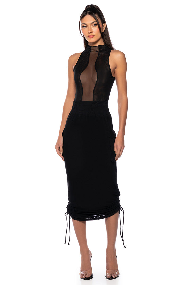 BODY LINES MESH MOCK NECK BODYSUIT