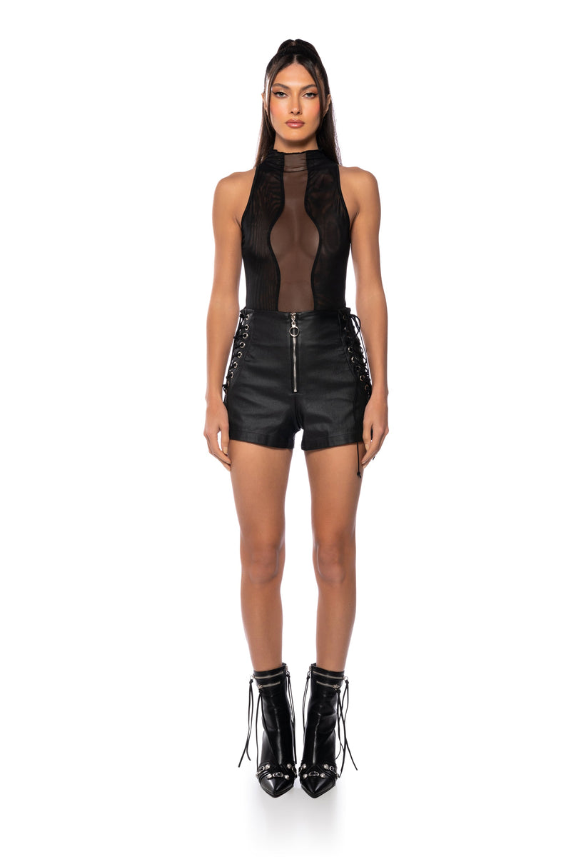 BODY LINES MESH MOCK NECK BODYSUIT