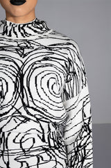 BODY WORK ABSTRACT LONG SLEEVE KNIT MINI DRESS