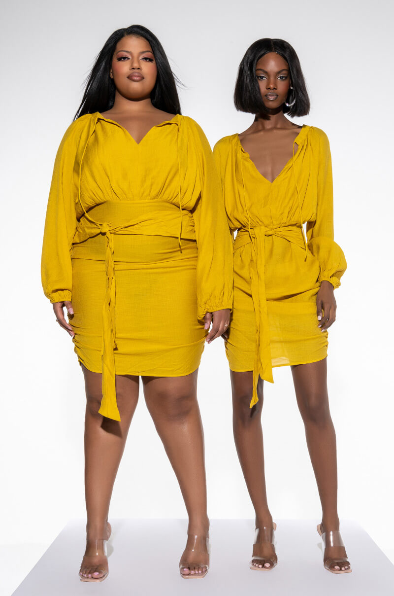 BOHO VIBES RUCHED MINI DRESS