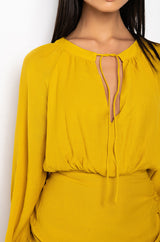 BOHO VIBES RUCHED MINI DRESS