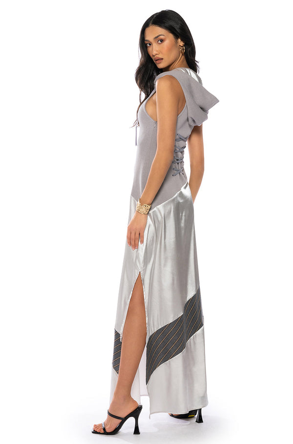BONDI PATCHWORK HOODED MAXI DRESS