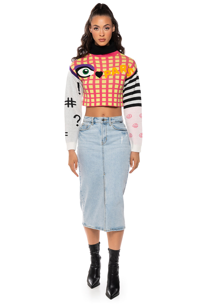 BONJOUR GRAPHIC TURTLENECK SWEATER