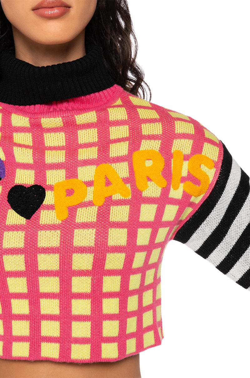 BONJOUR GRAPHIC TURTLENECK SWEATER