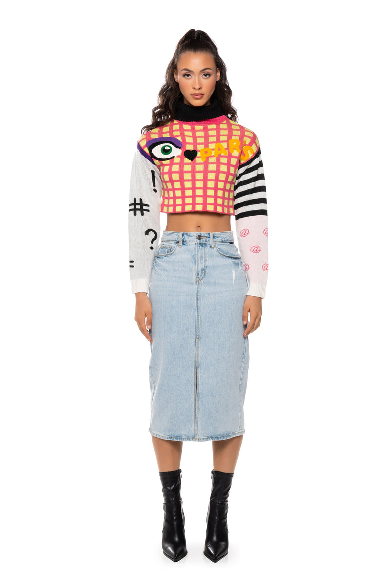 BONJOUR GRAPHIC TURTLENECK SWEATER
