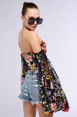 BOTANICAL BEAUTY CROPPED SHEER SLEEVE TOP