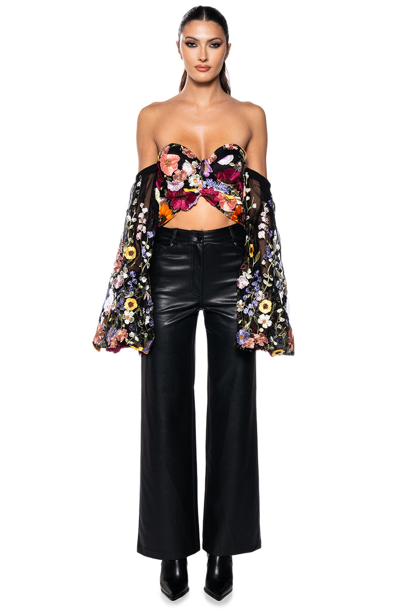 BOTANICAL BEAUTY CROPPED SHEER SLEEVE TOP