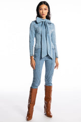 BOW DOWN BISH DENIM LONG SLEEVE TOP