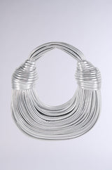 BRB FAUX LEATHER METALLIC ROPE PURSE IN SILVER