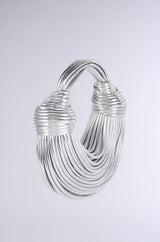 BRB FAUX LEATHER METALLIC ROPE PURSE IN SILVER