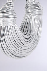 BRB FAUX LEATHER METALLIC ROPE PURSE IN SILVER