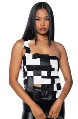 BREAK MY SOUL ASYMMETRICAL ONE SHOULDER PU TOP