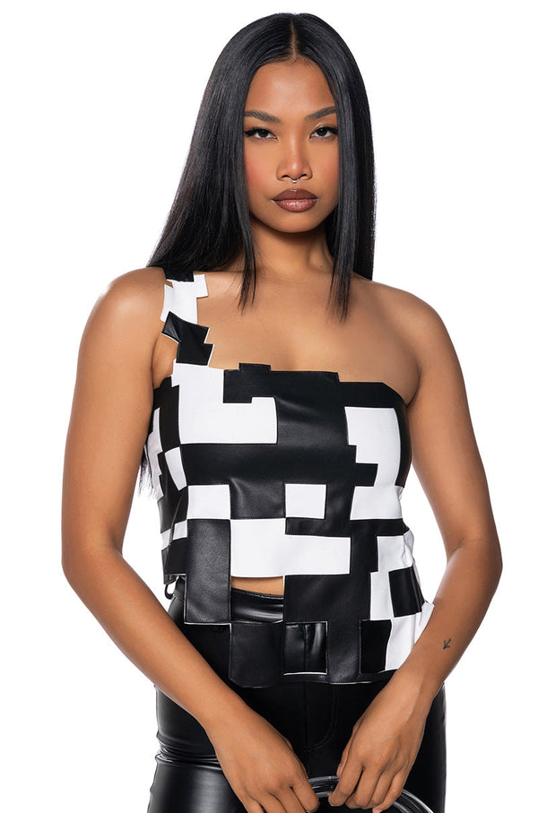 BREAK MY SOUL ASYMMETRICAL ONE SHOULDER PU TOP