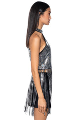 BREAK MY SOUL RHINESTONE EMBELLISHED MOCK NECK FRINGE TOP