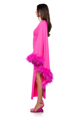 BRING THE DRAMA ONE SLEEVE FEATHER DRESS