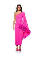 BRING THE DRAMA ONE SLEEVE FEATHER DRESS