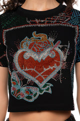 BROKEN HEART EMBELLISHED GRAPHIC TEE