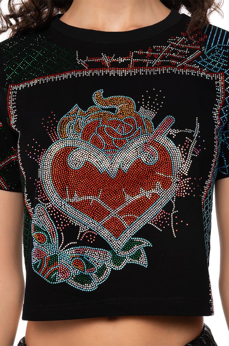 BROKEN HEART EMBELLISHED GRAPHIC TEE