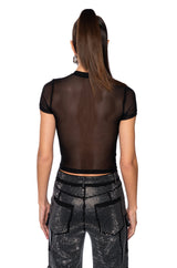 BROOKLYN EMBELLISHED MESH CROP T SHIRT