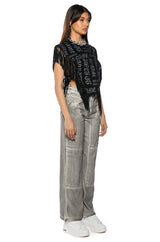 BROOKLYN GRAPHIC PRINTED FRINGE TRIM TSHIRT