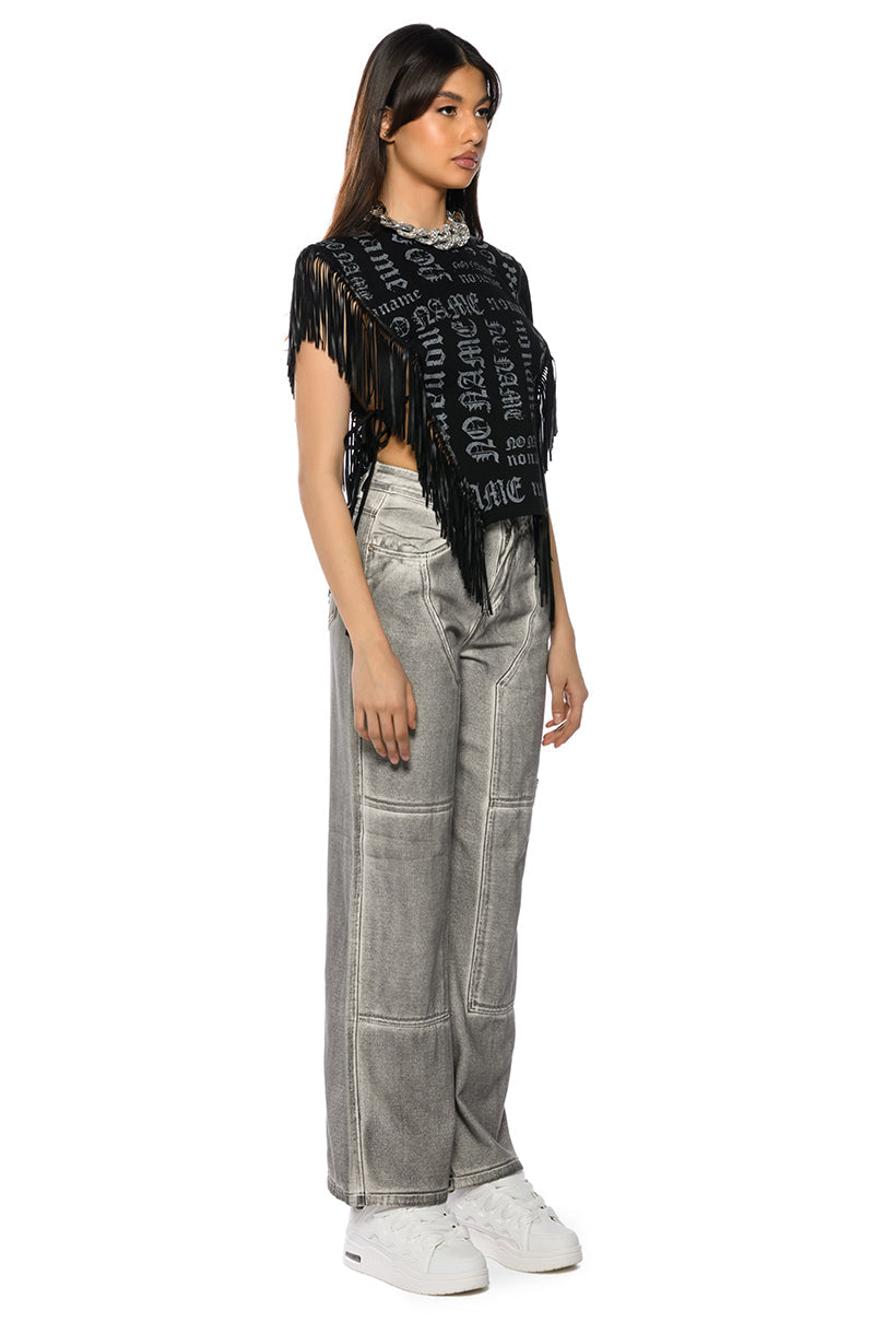 BROOKLYN GRAPHIC PRINTED FRINGE TRIM TSHIRT