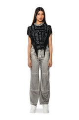 BROOKLYN GRAPHIC PRINTED FRINGE TRIM TSHIRT