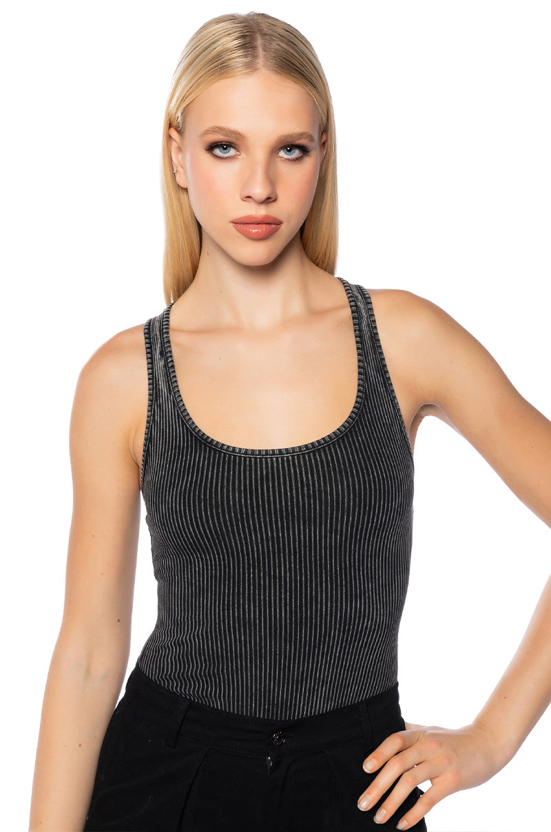 BROOKLYN MINERAL WASH SCOOP NECK BODYSUIT IN GREY