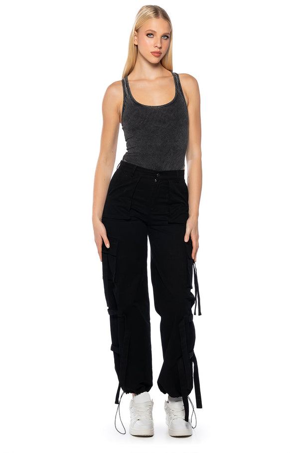 BROOKLYN MINERAL WASH SCOOP NECK BODYSUIT IN GREY