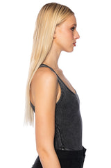 BROOKLYN MINERAL WASH SCOOP NECK BODYSUIT IN GREY