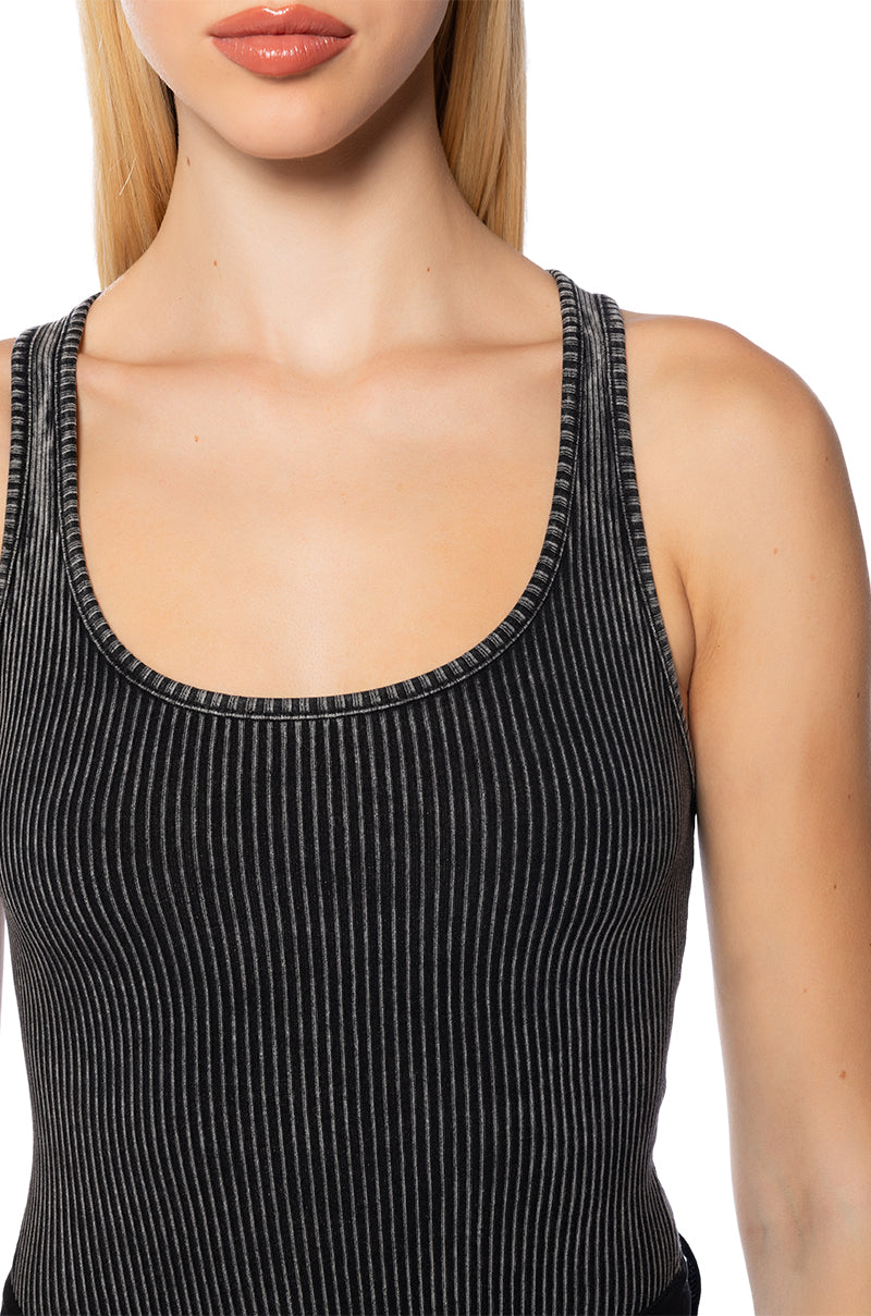 BROOKLYN MINERAL WASH SCOOP NECK BODYSUIT IN GREY