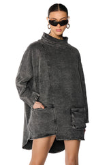 BROOKLYN MOCK NECK DENIM SHIFT DRESS