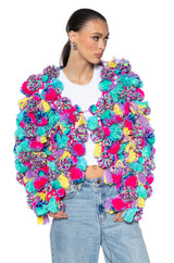 MULTI COLORED POM POM SWEATER