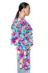 MULTI COLORED POM POM SWEATER