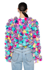 MULTI COLORED POM POM SWEATER