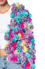 MULTI COLORED POM POM SWEATER