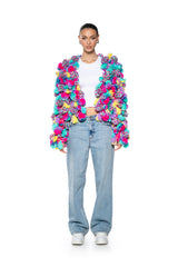 MULTI COLORED POM POM SWEATER
