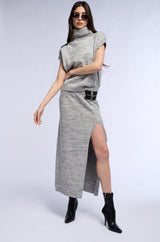 BUCKLE UP SLEEVELESS TURTLENECK SWEATER TOP