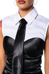 BUSINESS AS USUAL TIE DETAIL SATIN BLOUSE