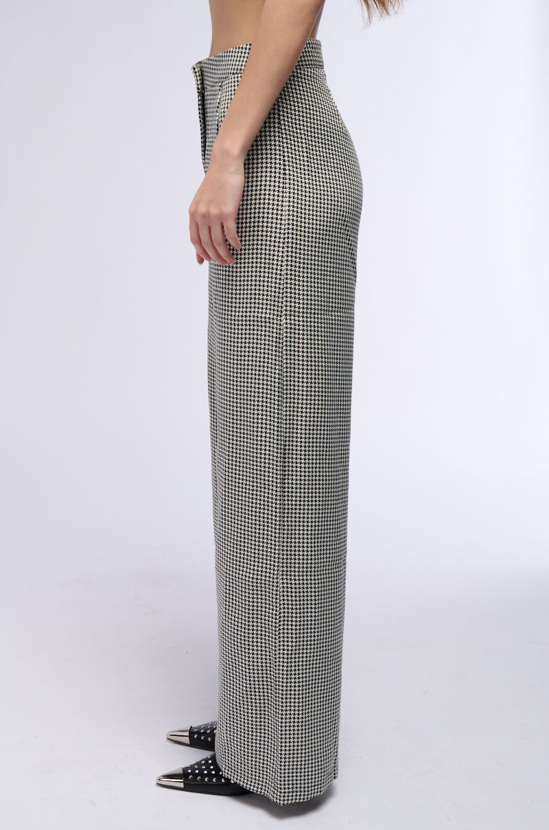 BUSINESS CASUAL HOUNDSTOOTH WIDE LEG WOVEN TROUSER