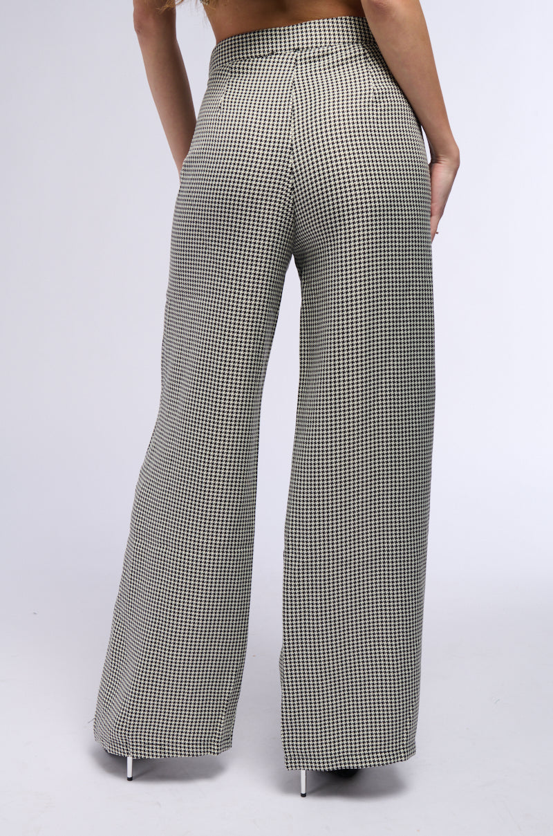 BUSINESS CASUAL HOUNDSTOOTH WIDE LEG WOVEN TROUSER