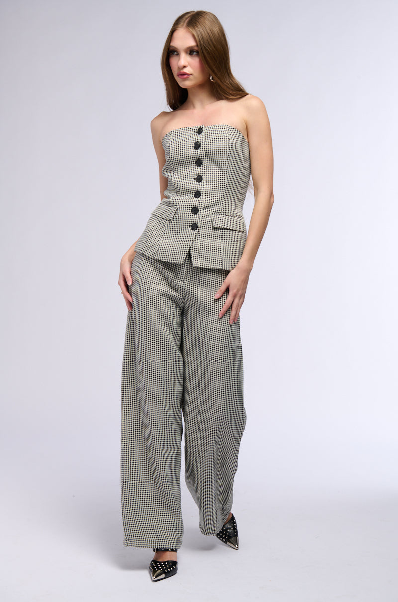 BUSINESS CASUAL HOUNDSTOOTH WIDE LEG WOVEN TROUSER